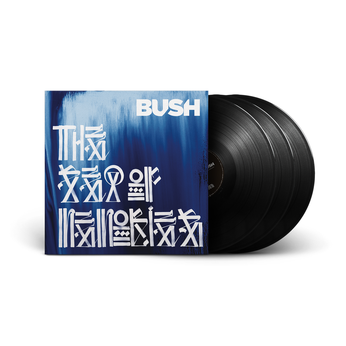 Bush - 'The Sea Of Memories' vinyl record LP with its illustrated blue and white album cover sleeve, shown on a clean white background.