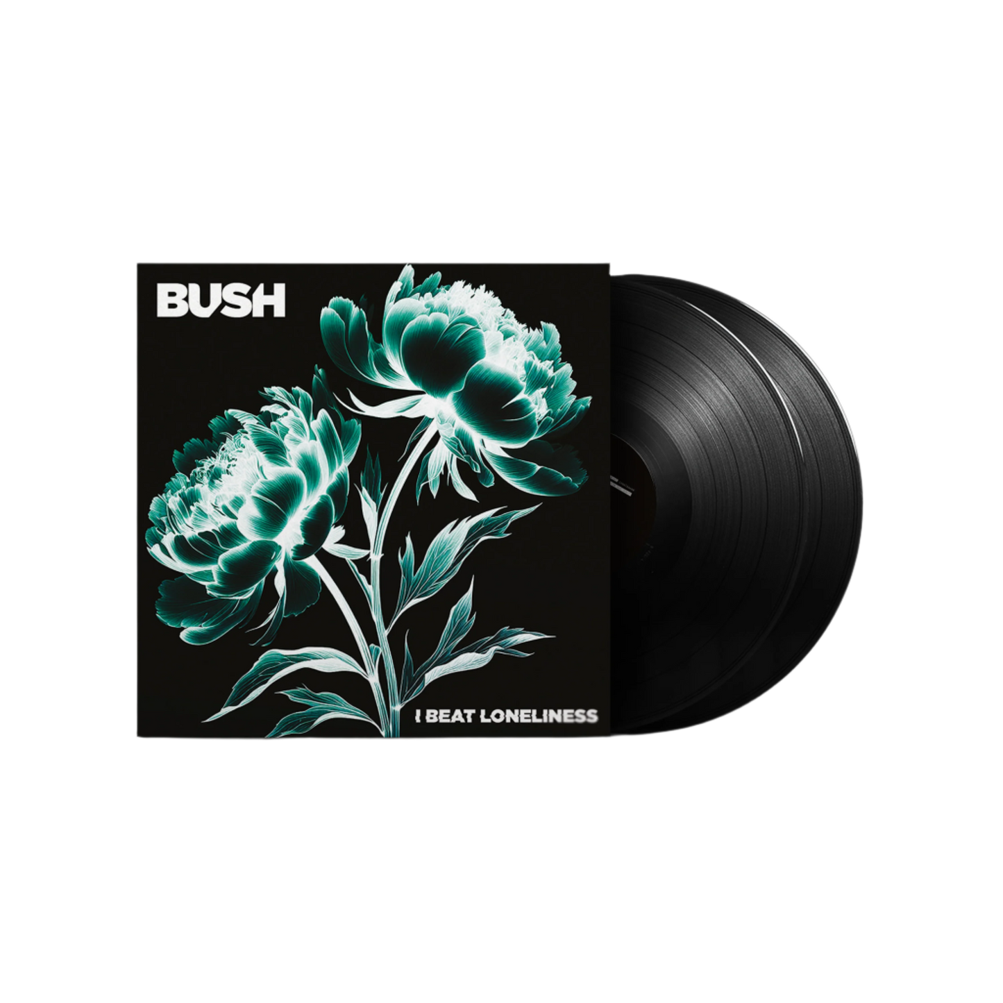 Vinyl record with floral design and 'BUSH' logo and I Beat Loneliness