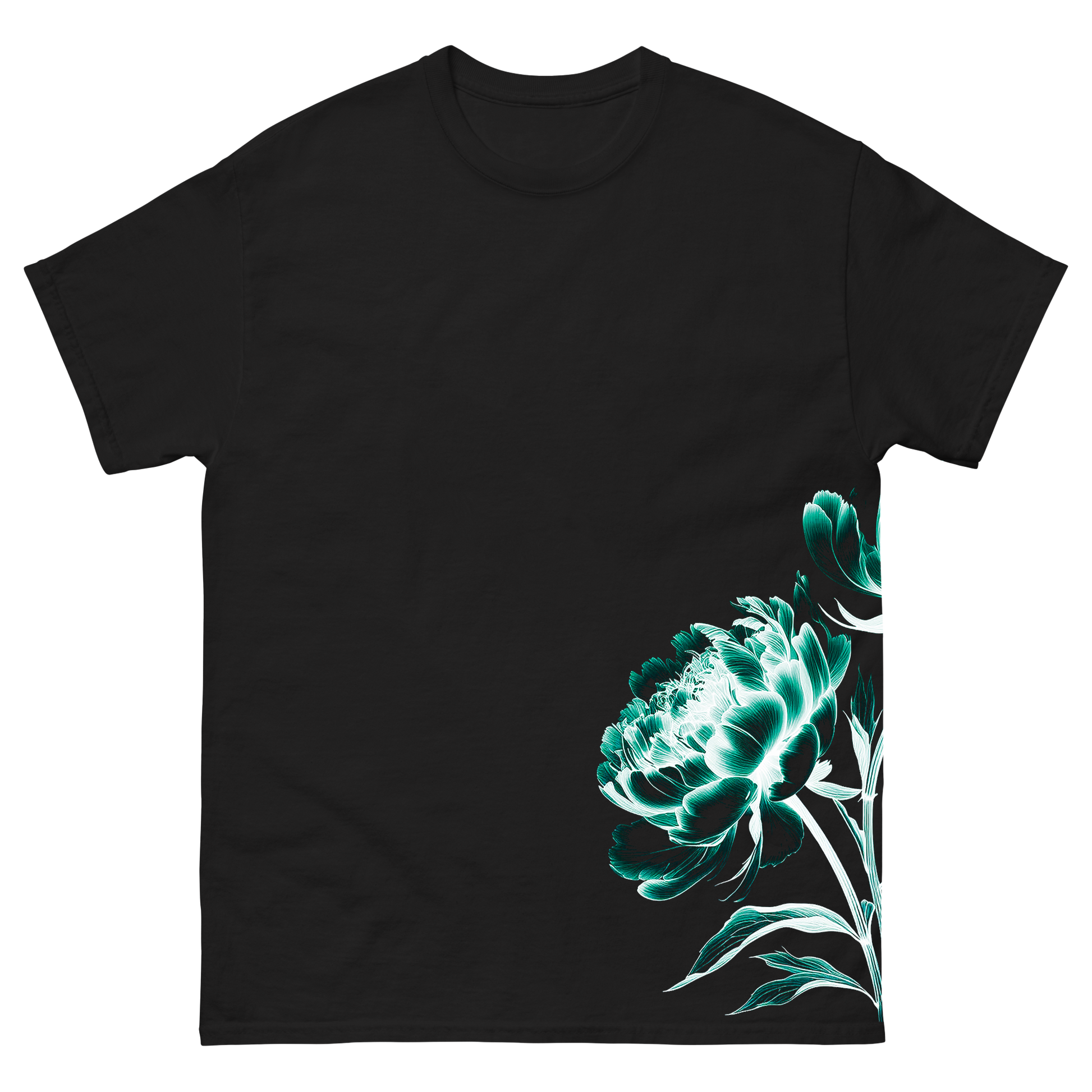 A black t-shirt featuring Bush's I Beat Loneliness album artwork wrapping from front to back, with Bush’s bold vertical logo and 2025 U.S. tour dates printed on the back.