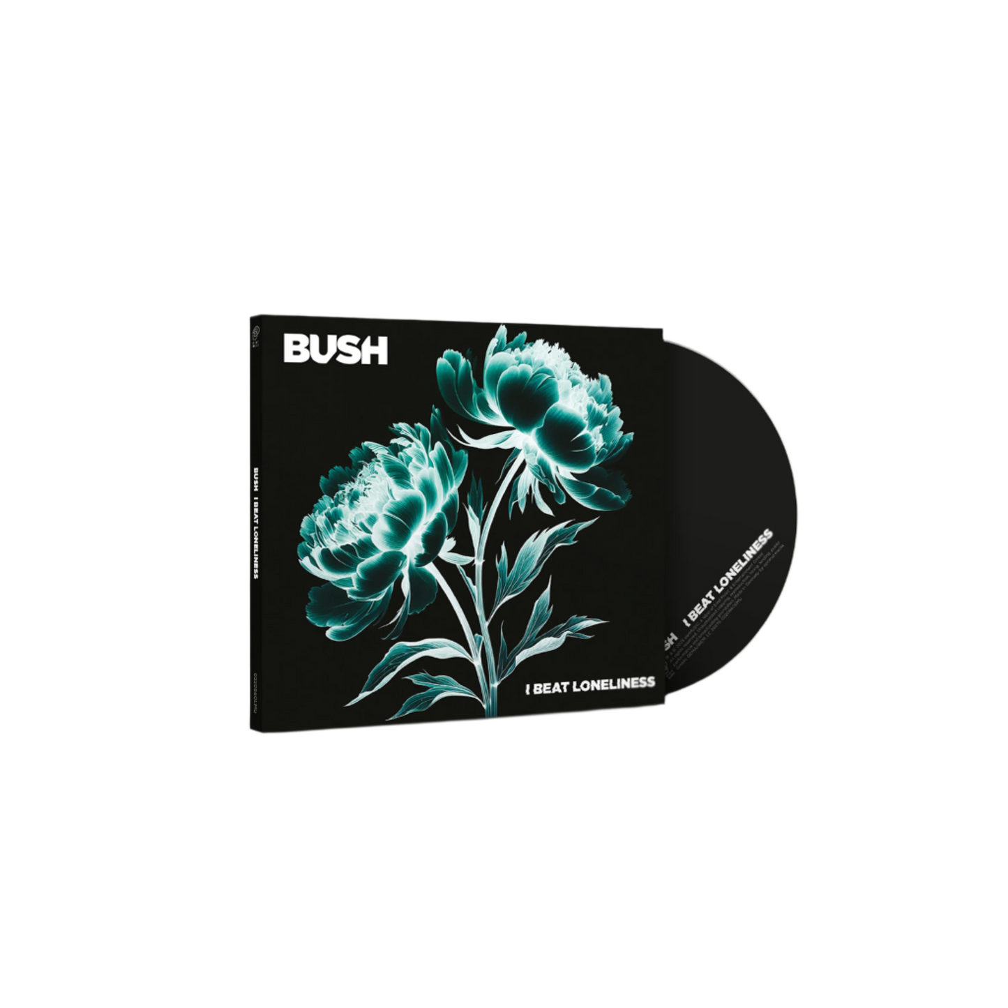 CD cover with floral design and 'BUSH' branding on a white background
